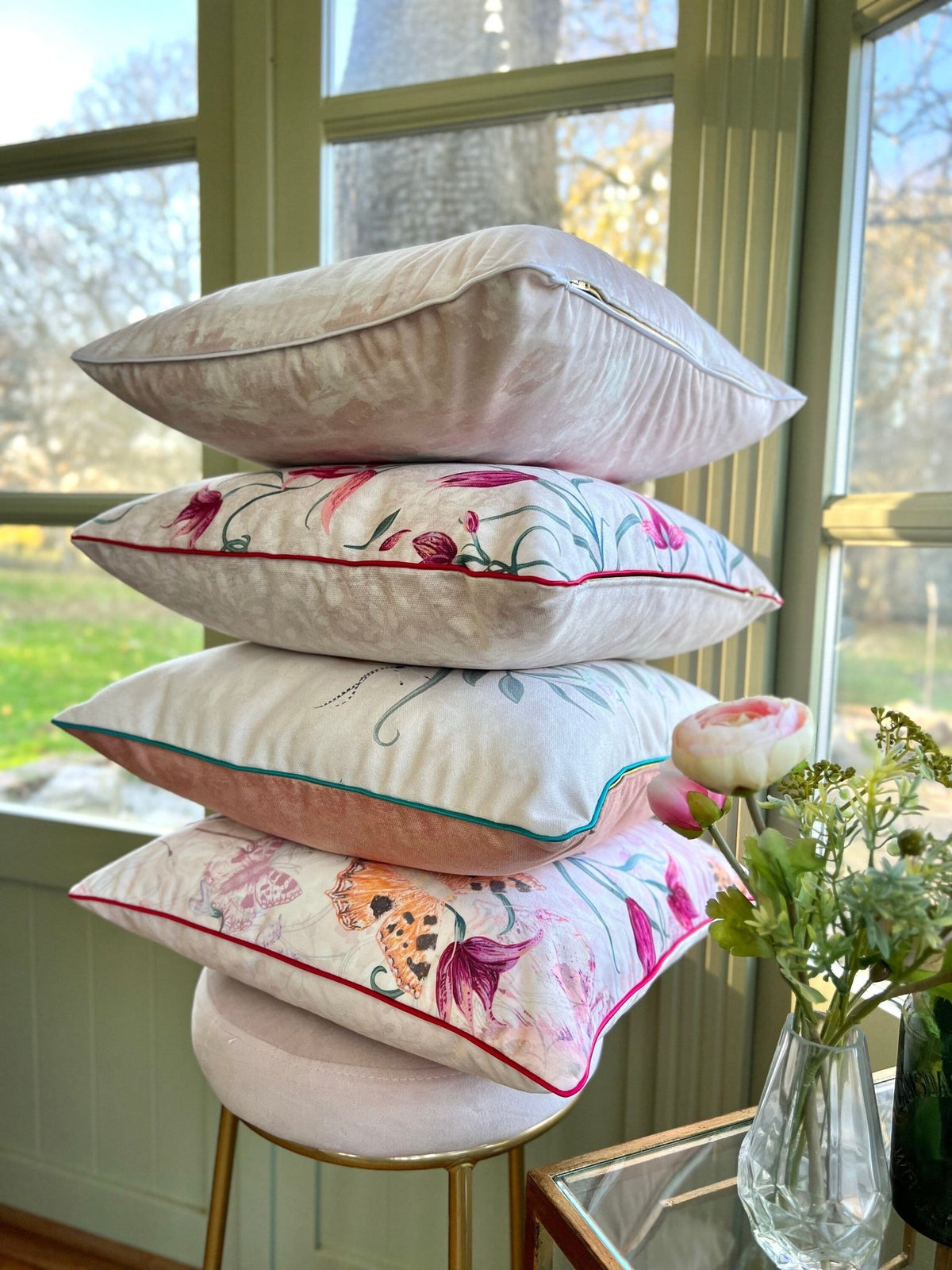 Abstract History Velvet Cushion Cover With White Piping - Lydia Hill Designs