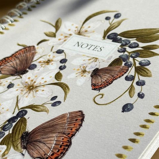 A5 Black Hairstreak British Butterfly Patterned & Lined Spiral Heritage Notebook - Lydia Hill Designs
