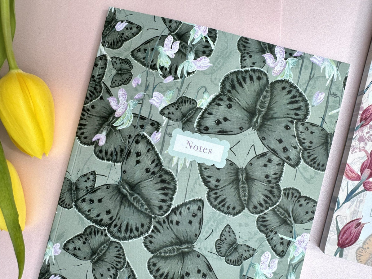A5 Copper Ghost Butterfly Luxury Patterned & Lined Notebook - Lydia Hill Designs