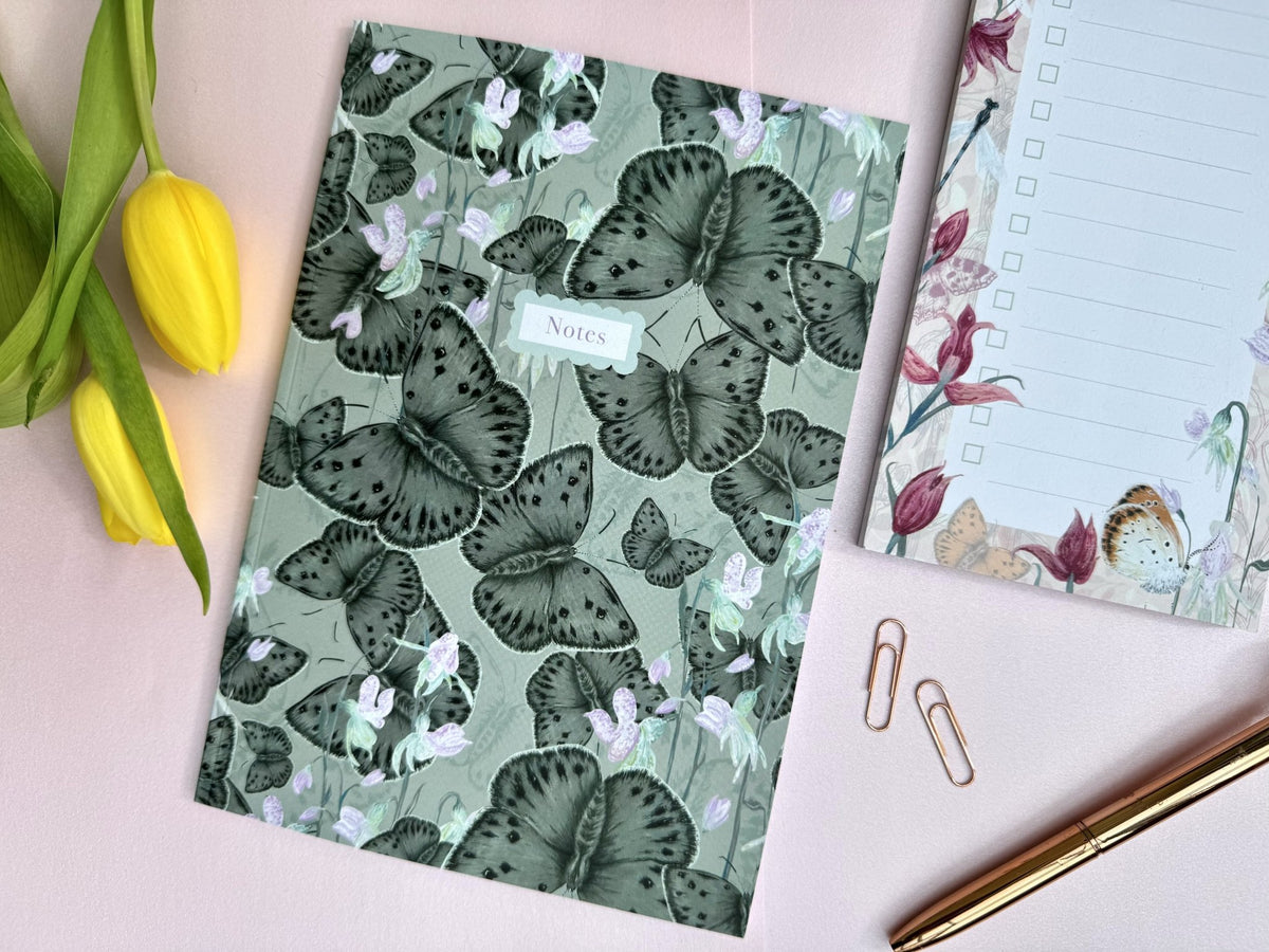 A5 Copper Ghost Butterfly Luxury Patterned & Lined Notebook - Lydia Hill Designs