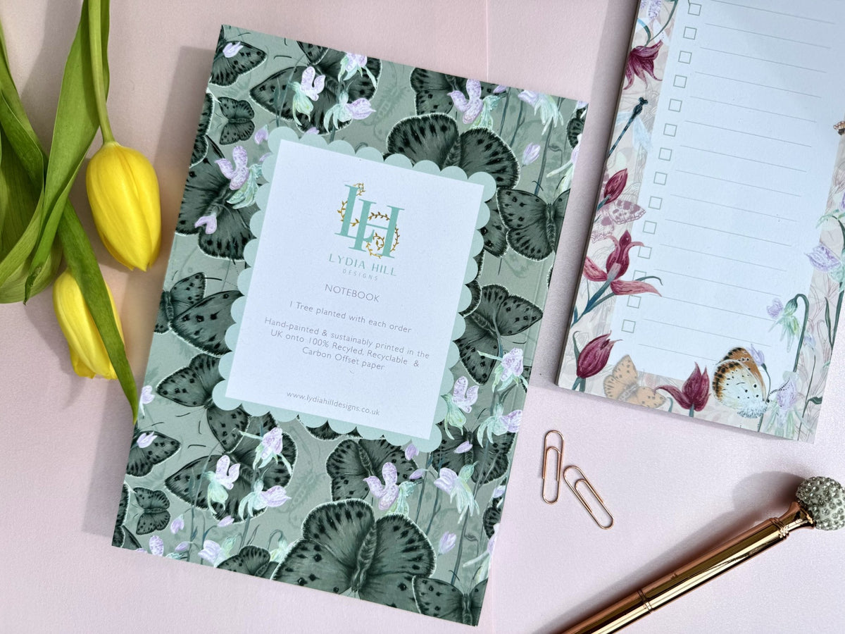 A5 Copper Ghost Butterfly Luxury Patterned & Lined Notebook - Lydia Hill Designs