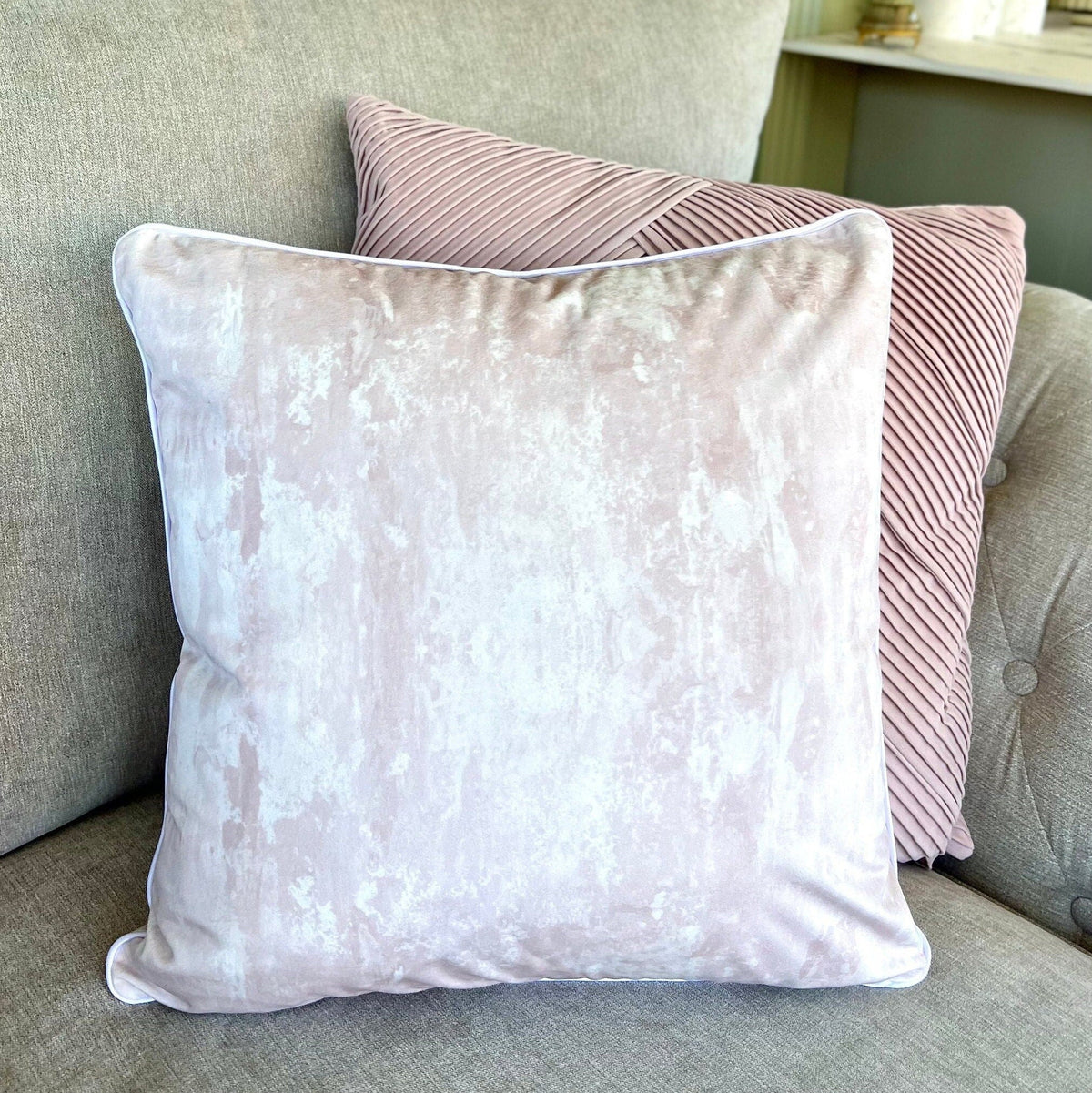 Abstract History Velvet Cushion Cover With White Piping - Lydia Hill Designs